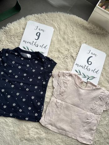 Lot 2 t shirt 6 9 mois rose et marguerite