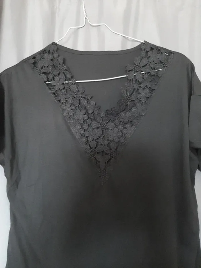tunique tee shirt  macramé manches courtes noir neuf taille L - photo numéro 2