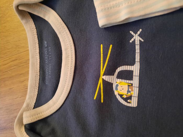 Lot de 3 bodies garçon  à manches longues bleu marine/bleu ciel Sergent Major 9 mois - photo numéro 4
