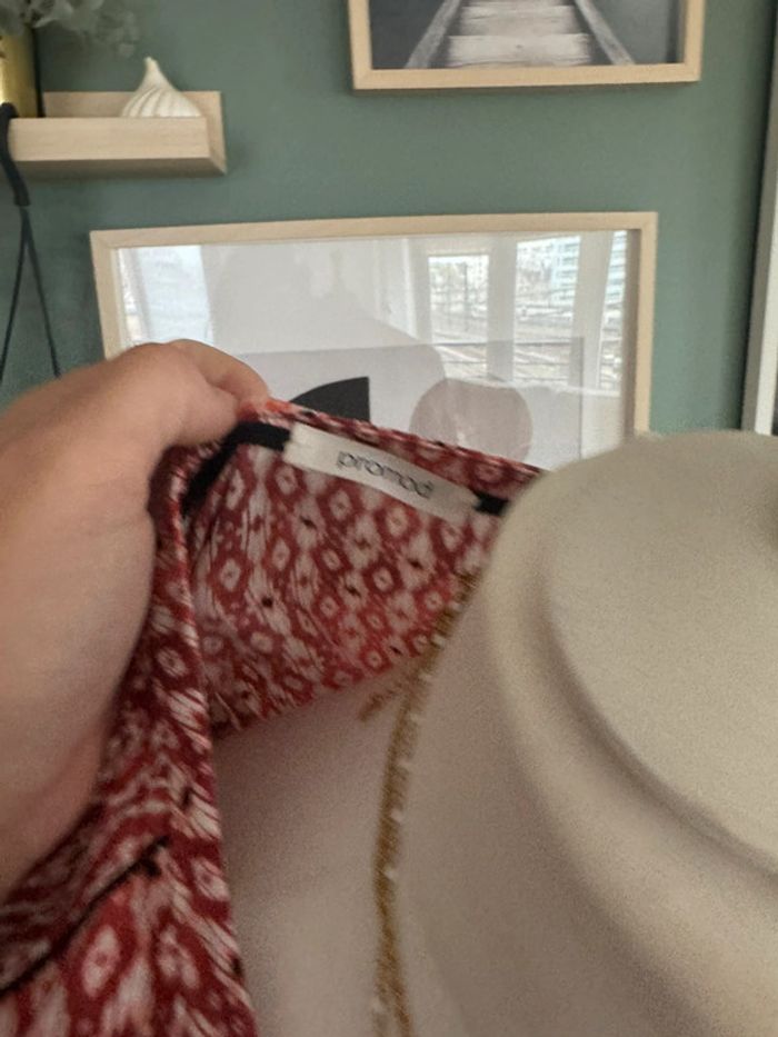 Robe Promod rouge blanc taille XL 42 manches longue effet portefeuille - photo numéro 2