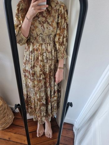 Robe longue marron beige lurex doré 38