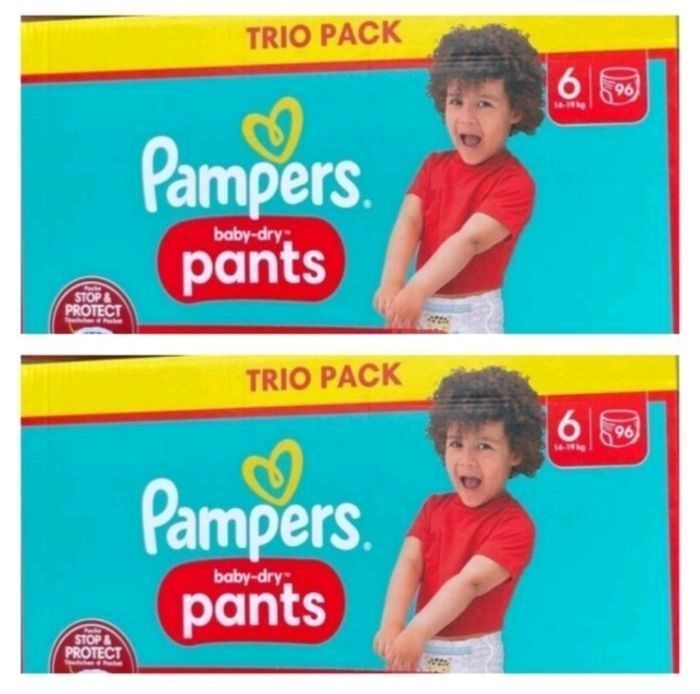 Lot de 192 Couches Pampers Baby Dry Pants 14-19KG Taille 6 Neuf