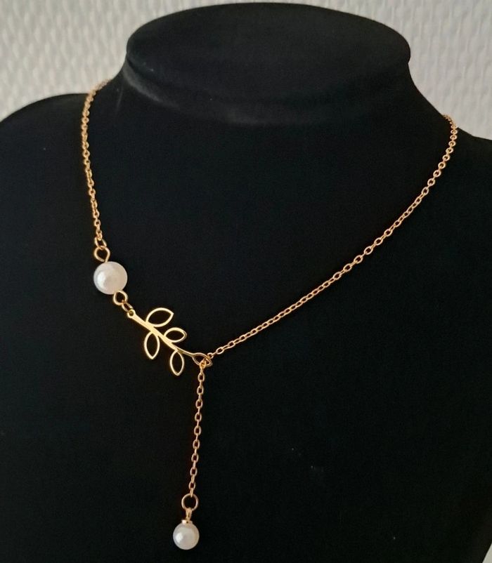 Parure acier inoxydable feuille perle - photo numéro 3