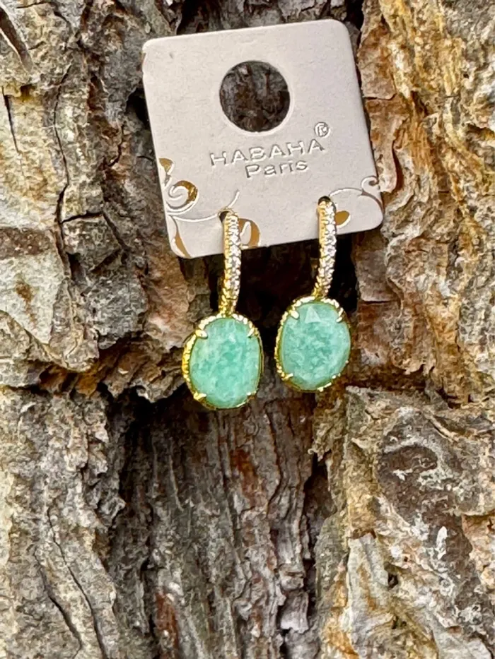Boucles d’oreilles petites créoles zircons et pierre en jade vert - photo numéro 5