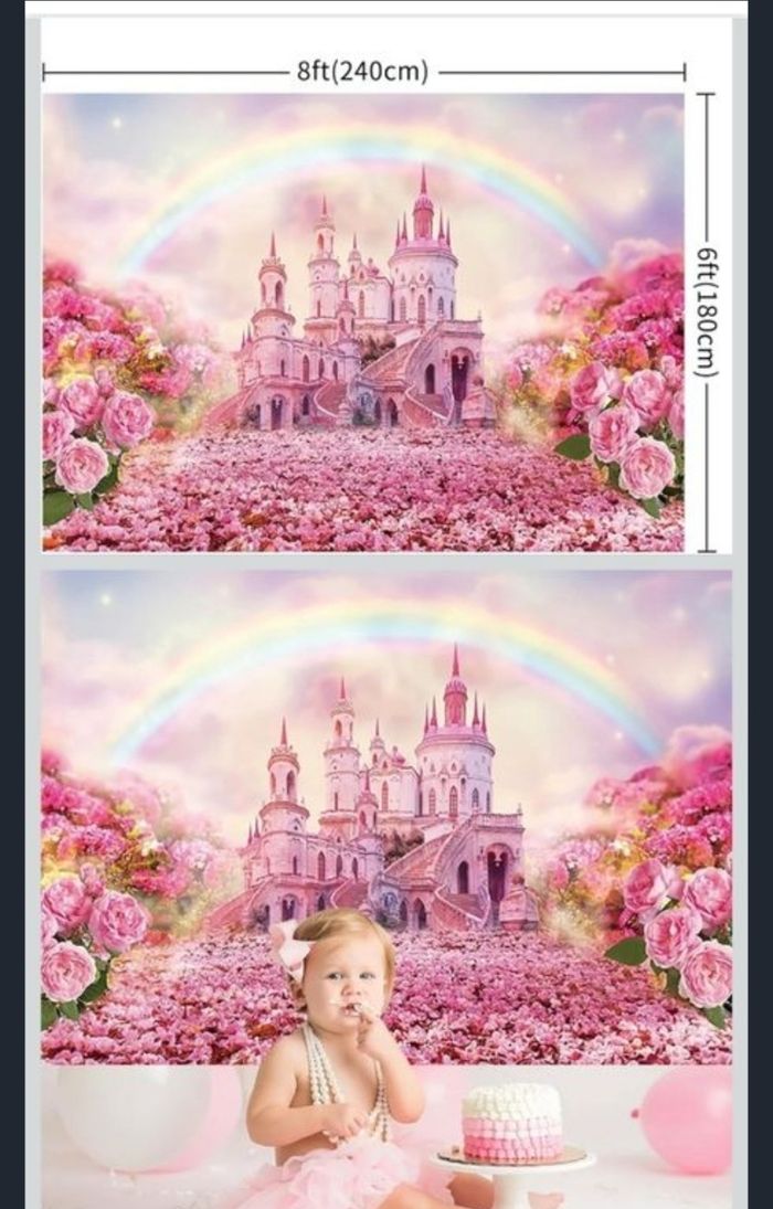 Toile de Fond Château Rose Princesse Royale Château Cerisier Fleur Rose Arc-en-Ciel Photographie Fond Douces Filles Princesse Anniversaire Fête Décorations Bannière Photo Booth Props - photo numéro 2