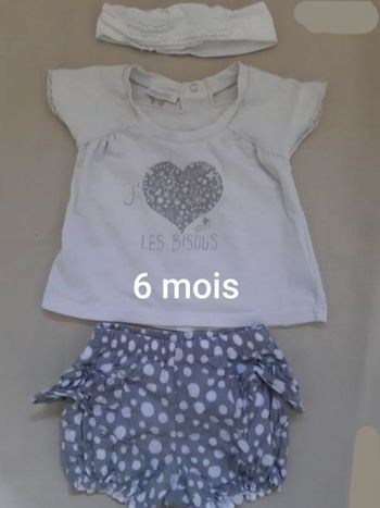 Ensemble fille été (t-shirt + bloomer + bandeau) - absorba - 6 mois