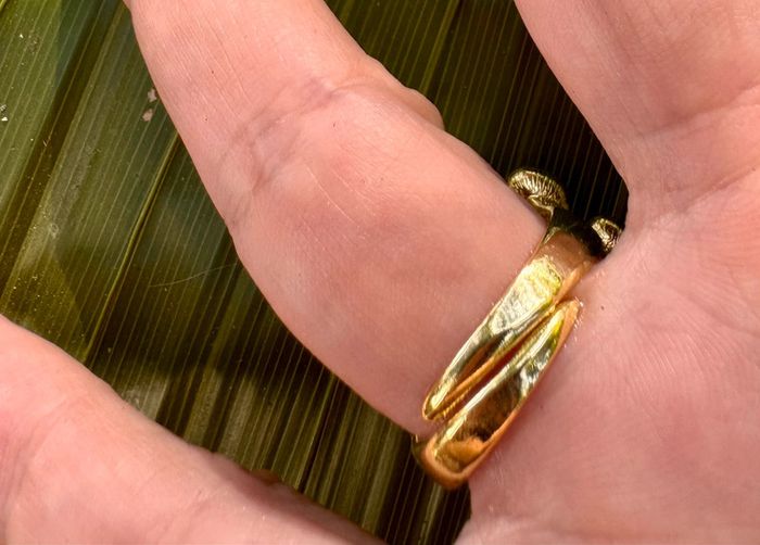 Grosse bague habaha Paris réglable acier inoxydable or grosse améthyste perles d’eaux douces - photo numéro 3