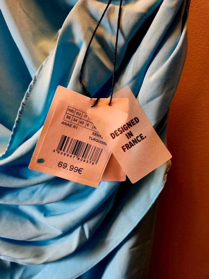 Robe bleu ciel asymétrique drapée Naf Naf - photo numéro 3