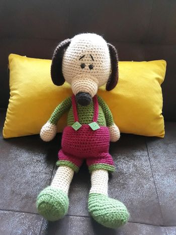 Peluche chien 41 cm fait main
