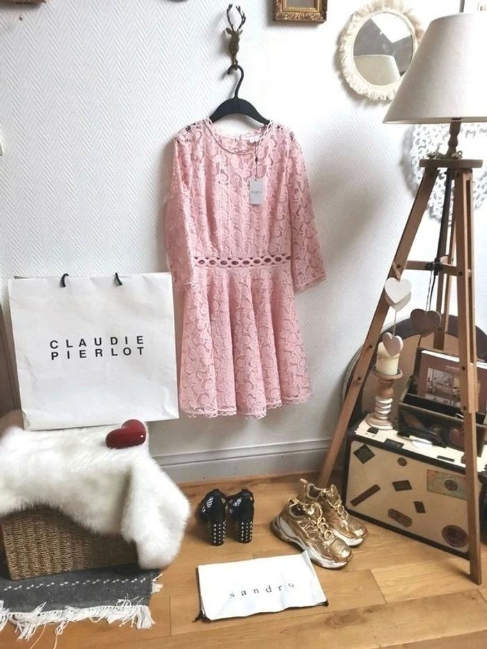 Magnifique robe en guipure bouton de Rose Cérémonie/ Mariage | Claudie Pierlot | prix boutique 265€ - photo numéro 12