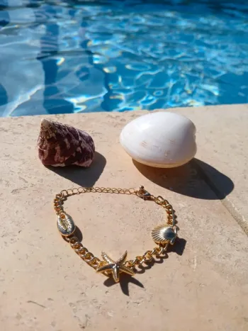 Bracelet etoile de mer summer acier inoxydable or doré coquillage étoile de mer porcelaine