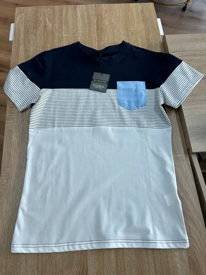 Polo homme tshirt homme taille S 36 neuf blanc et marine - photo numéro 3