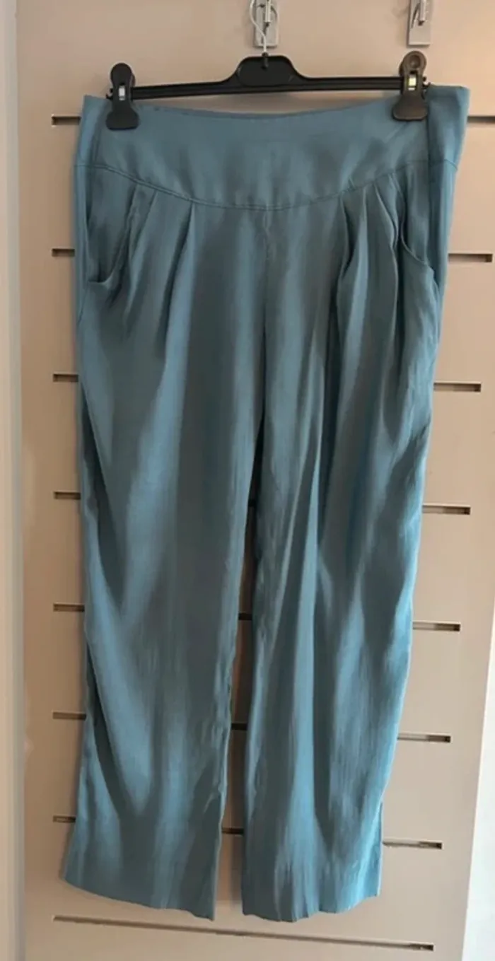 Émita churlaud pantalon sarouels bleu en 100 % soie, femme, taille 38 - photo numéro 4