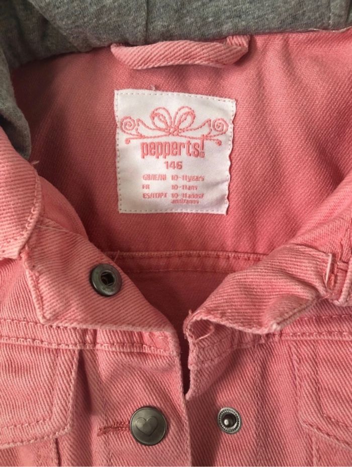 Veste à capuche en jean et molleton rose et gris  10/11 ans - photo numéro 4