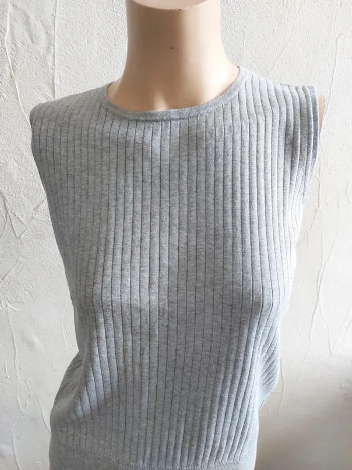 Débardeur gris côtelé pour femme Taille S - photo numéro 2