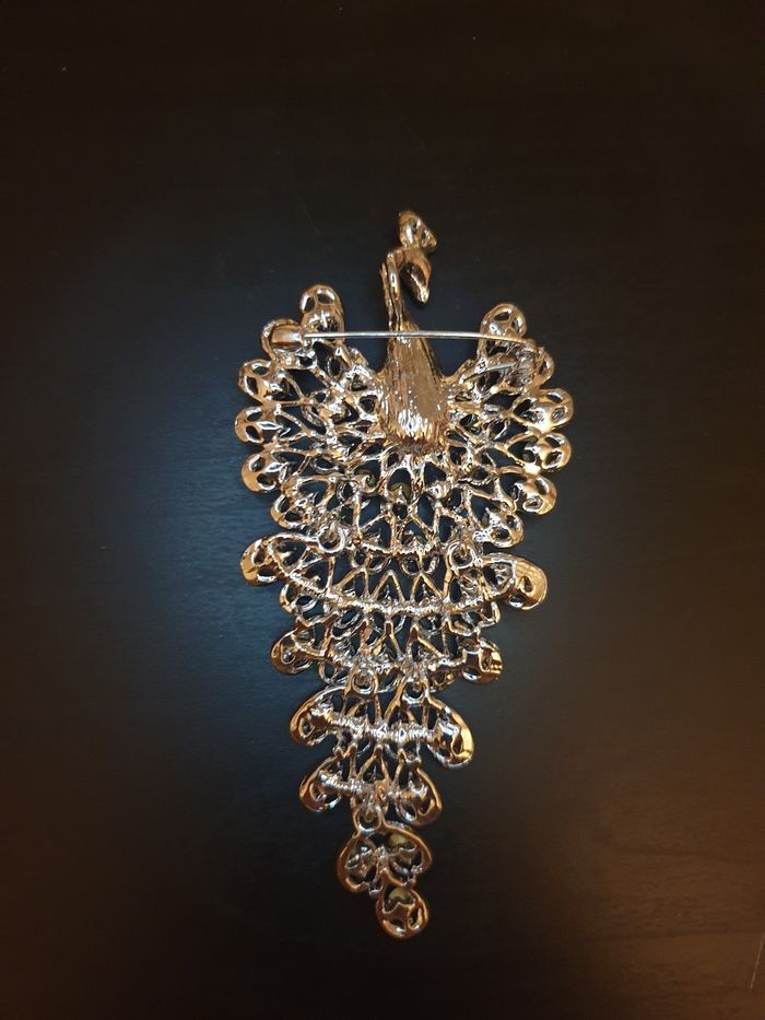 Broche "Paon" bleue et argentée - photo numéro 6