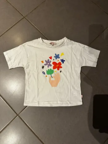 T shirt manches courtes coupe loose - Catimini -  Fleurs / Cœurs - Blanc - 5 ans