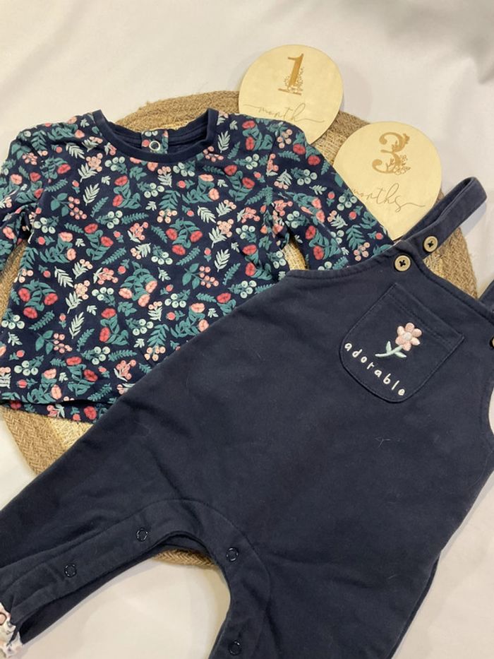 Ensemble fille haut manche longue et salopette fleuri - photo numéro 2