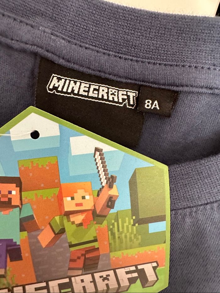 T-shirt manches courtes minecraft bleu/vert taille 8 ans neuf avec étiquette - photo numéro 3
