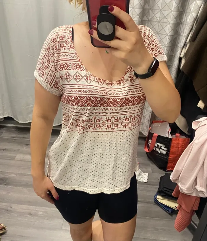 T shirt ample motifs noël blanc et rouge