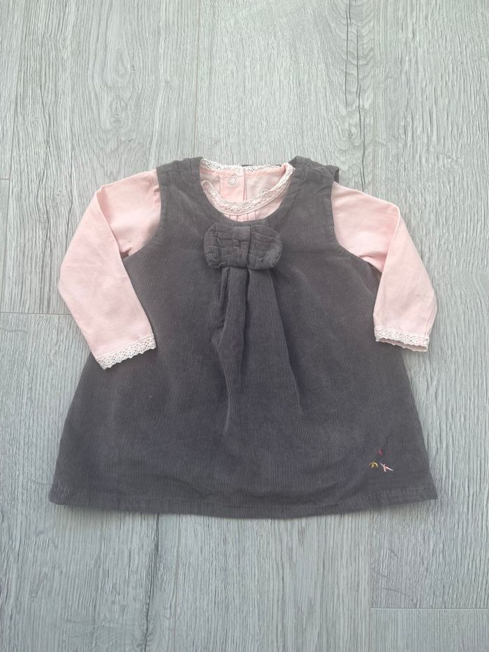 Ensemble U tout petits – 6 mois – Robe grise + tee-shirt rose