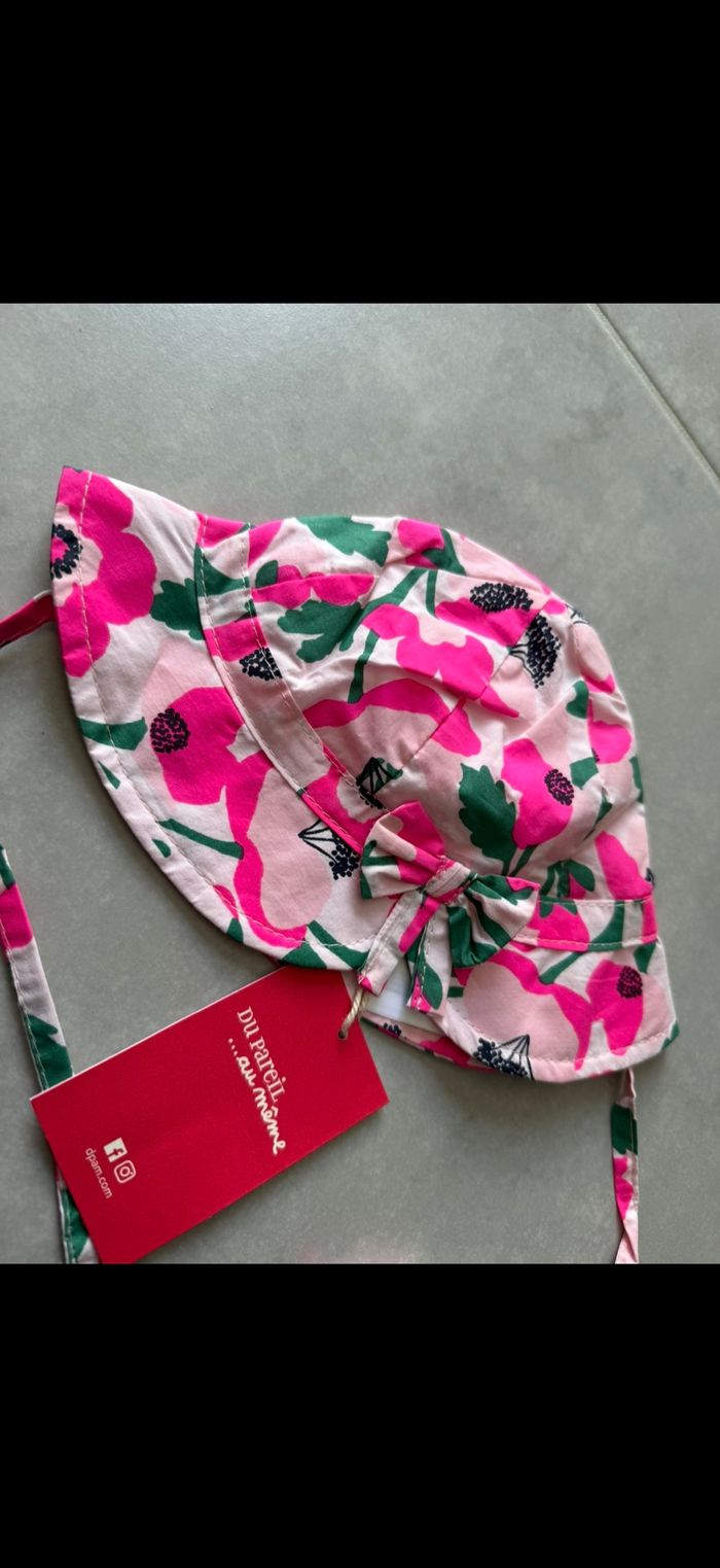Chapeau avec ficelles été fleurs 6/12 mois - photo numéro 4