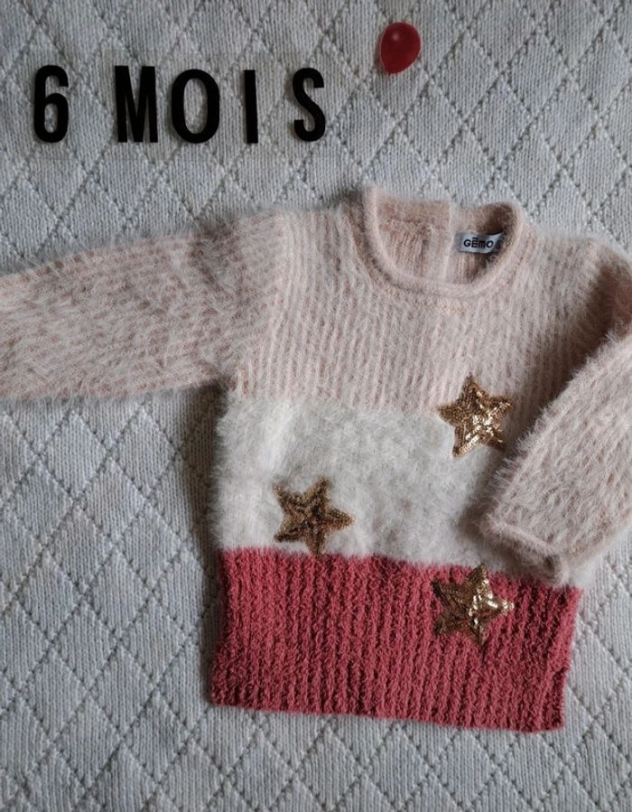 Pull tricolore étoiles Gémo fille 6 mois