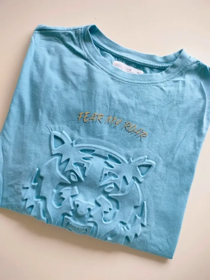 T-shirt bleu 🐯 Zara 10ans - photo numéro 2