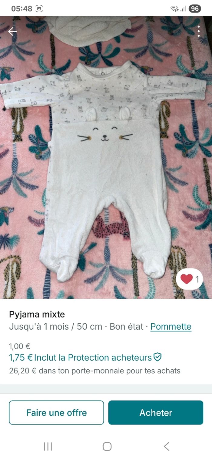 Lot de Pyjama grenouillère 50 cm jusqu'à 1 mois plusieurs marques - photo numéro 5