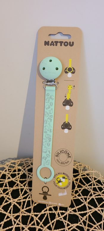 Nattou Attache tétine silicone plat imprimé Vert Menthe