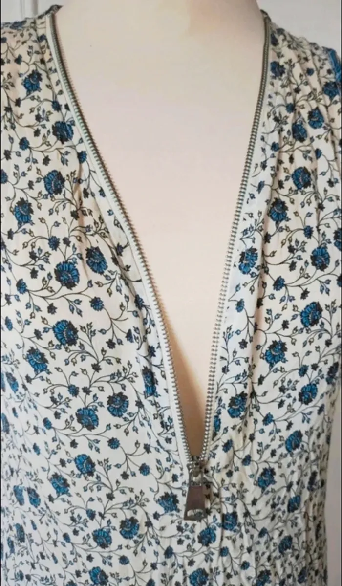 💎 robe femme vintage blanche motif petite fleur bleu t s 36 y2k 90s orcelly - photo numéro 4