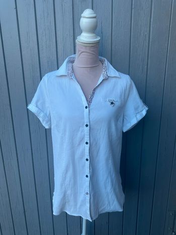 Chemise manches courtes été blanche col fleurie colorée Gémo 48/4XL