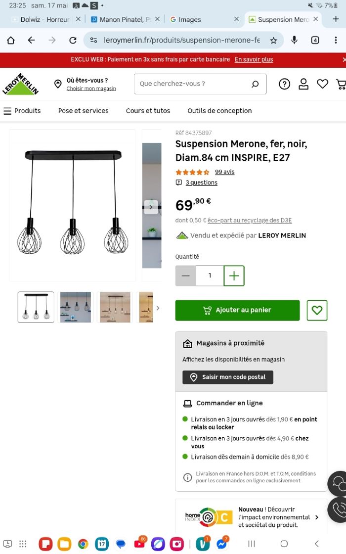 Suspension Merone, fer, noir, Diam.84 cm INSPIRE, E27 - photo numéro 2