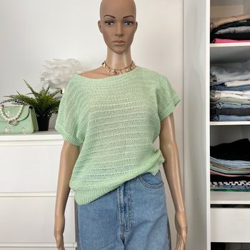 Blouse aéré en maille vert menthe / pastel vintage - Taille 36/S