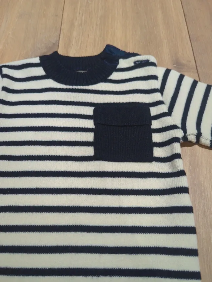 Magnifique petit pull marin vintage 100% acrylique 12 mois - photo numéro 2