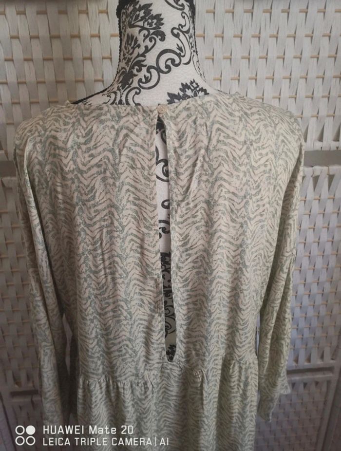💕Jolie Robe trapèze Etam Motifs fantaisie vert pâle et écru - femme Taille 38 (M)💕 - photo numéro 4