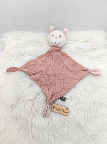 Doudou mouchoir Rose Lily Poudrée Ours Lange Sauthon