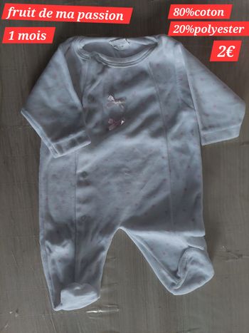 Grenouillère avec nœuds fille 1 mois 