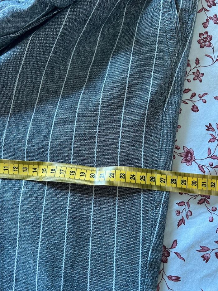 Pantalon gris à rayures en lin et coton taille M 38 bershka - photo numéro 9
