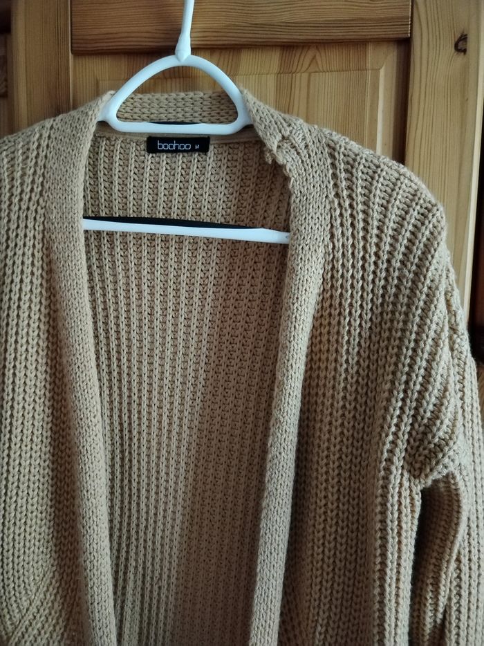 Gilet long beige grosses mailles - photo numéro 2