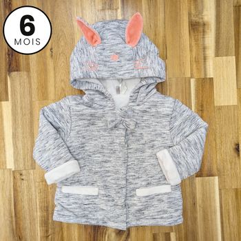 Veste chaude grise avec oreilles de lapin - bébé 6 mois