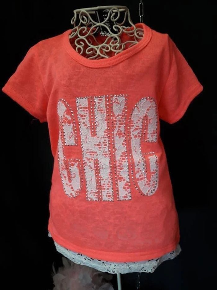 T-shirt fille 4 ans avec dentelle - photo numéro 2