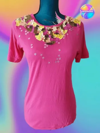 Superbe tee-shirt original magenta sequins Kookaï - Pink Crush