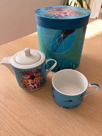 Lot Théière/tasse + assiette Chouette