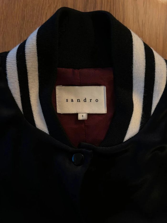 Blouson Teddy Sandro Noir Taille S - Tigre Brodé au Dos, TBE - photo numéro 3