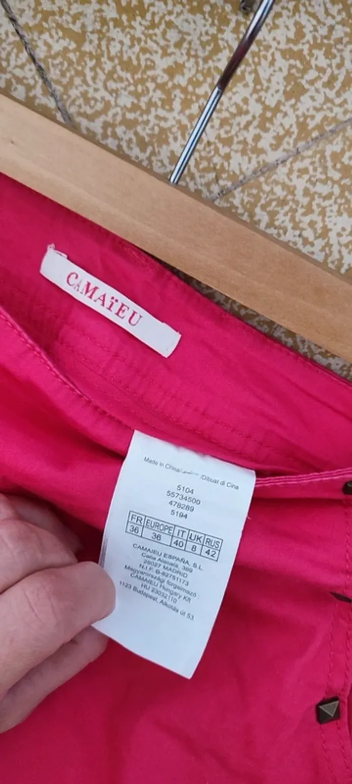 Jupe rose vif, en coton, Camaïeu taille 36 - photo numéro 2