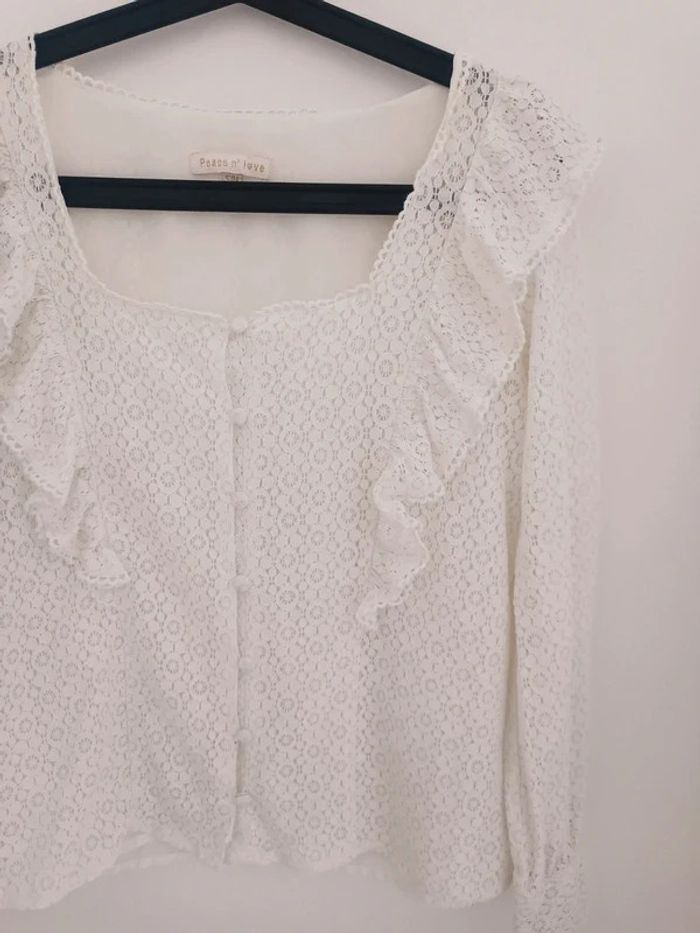 Chemisier blanc dentelle volants et boutons Peace n'Love Taille S/M Neuf