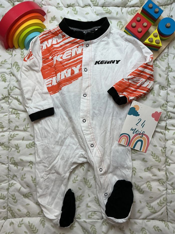 pyjama grenouillère en coton blanc et noir ouverture devant 24 mois kenny - photo numéro 2
