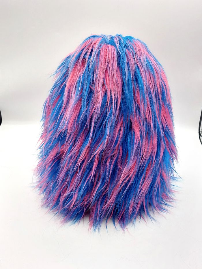 Peluche Vintage ancien doudou hérisson AJENA longs poils bleu rose pois 33 cm - photo numéro 3