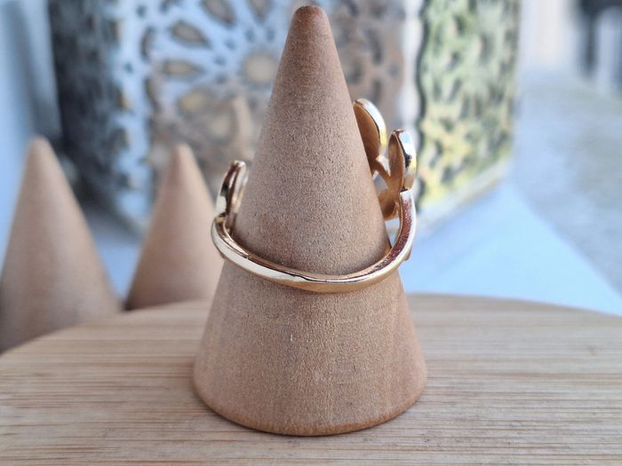 Bague Ouverte Ajustable en feuille Doré minimaliste, feuille en nacre blanche, feuille de Dainty - photo numéro 3